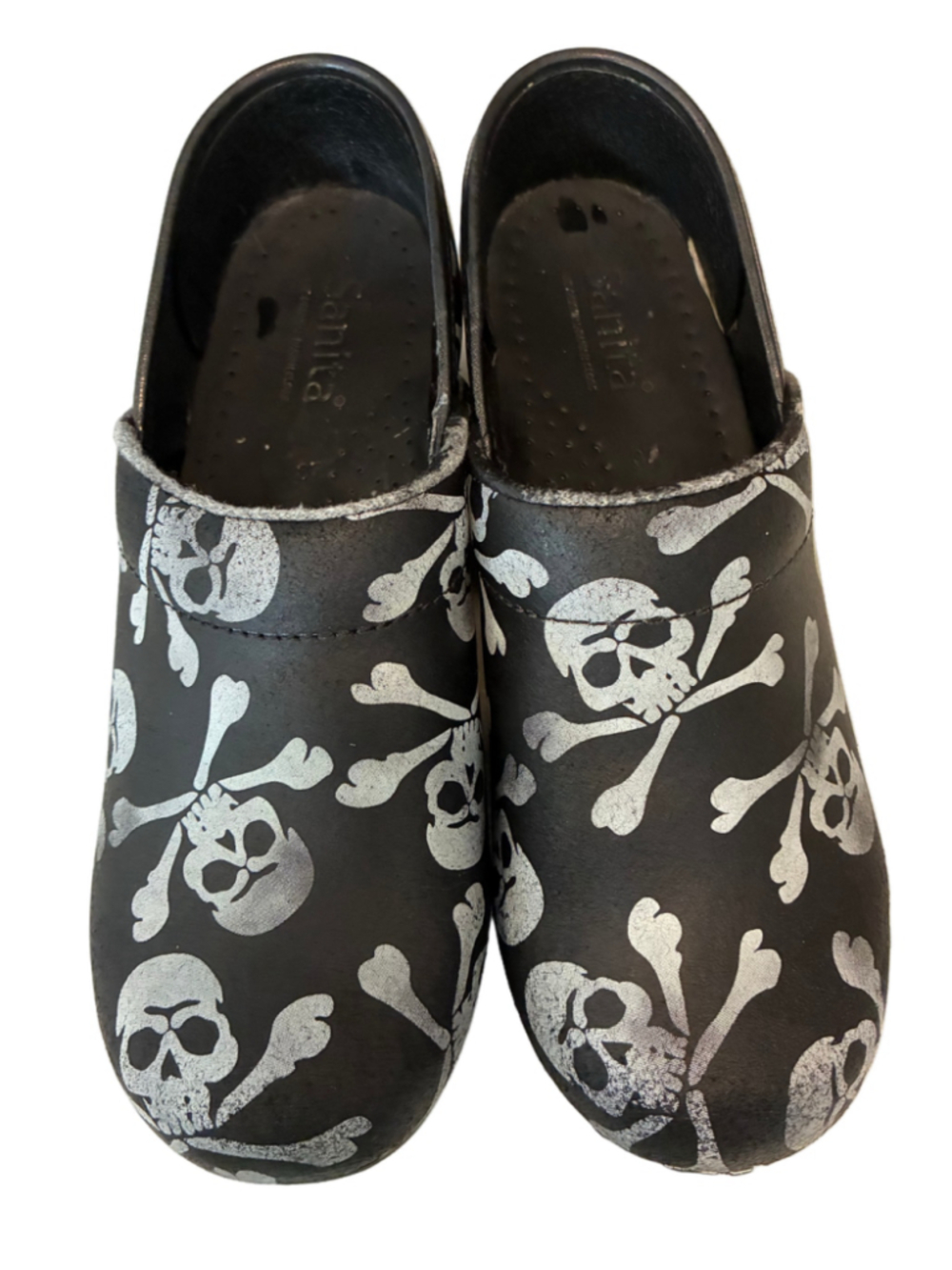 Women's Sanita Clogs Size 7 Black white Skull Print - Picture 5 of 7